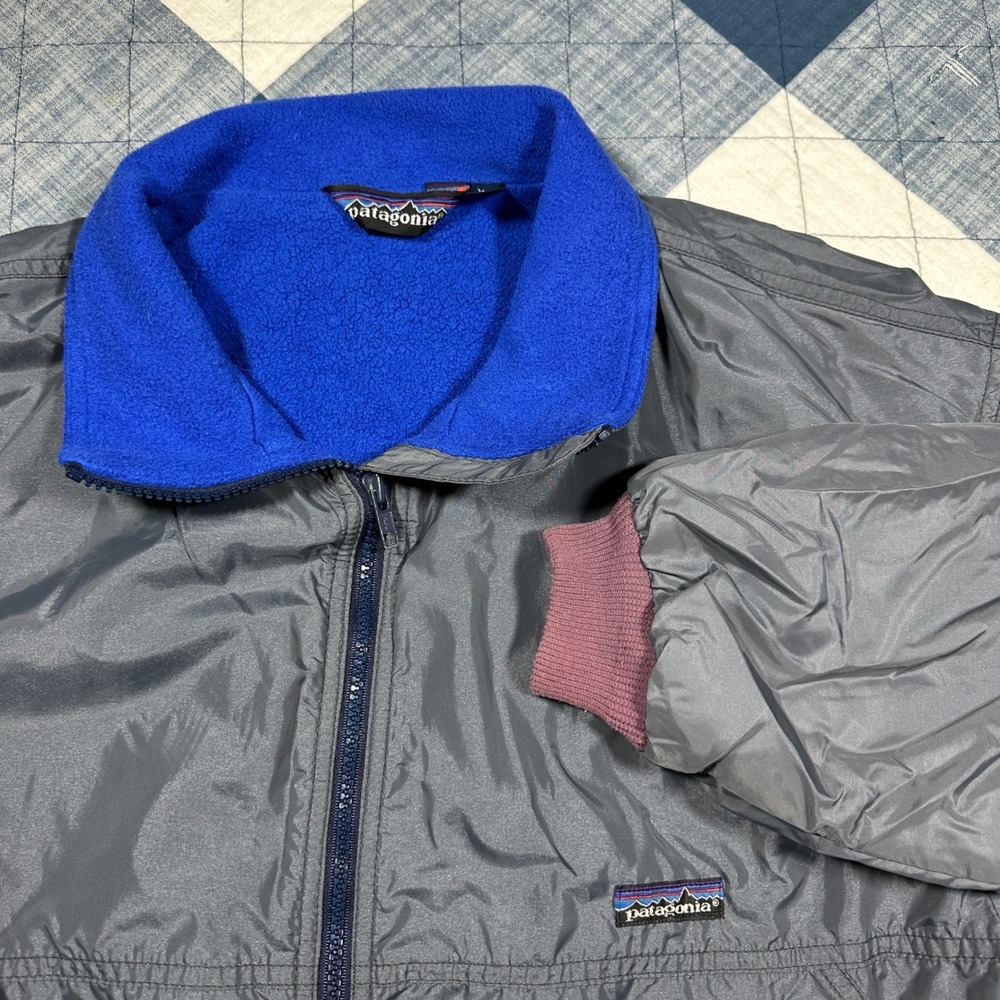 Vintage 80s Made in USA Patagonia Synchilla Shelled Jacket Grey Blue XL 42111 F8 - Picture 2 of 13